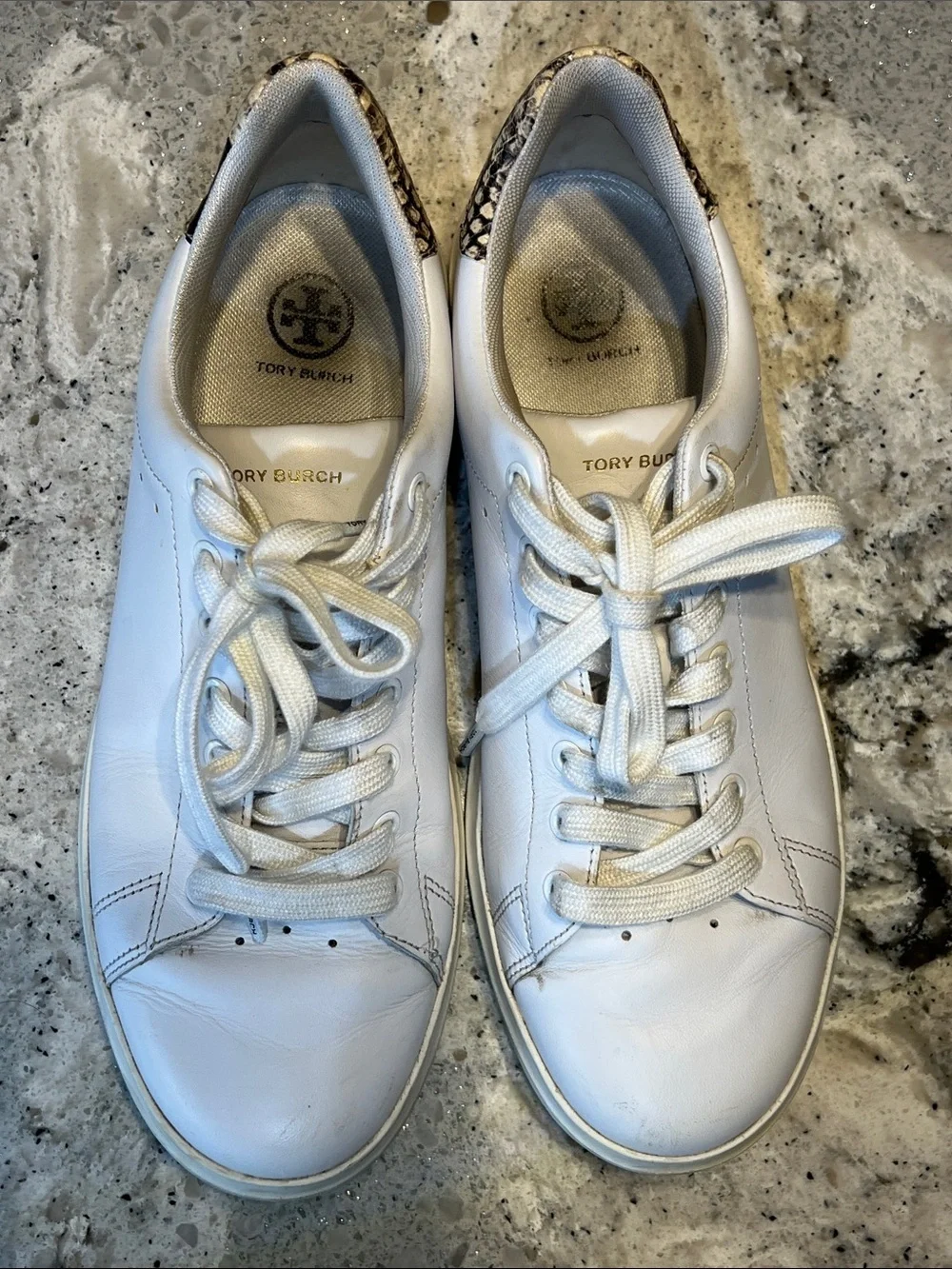 Tory Burch Howell Court Sneaker White Leather Snake Embossed Size 9